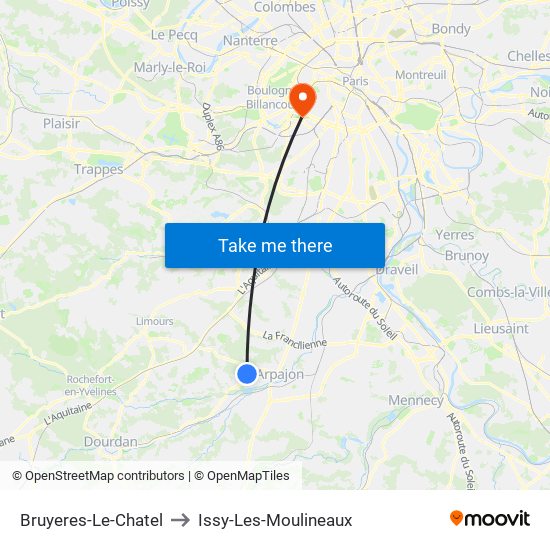 Bruyeres-Le-Chatel to Issy-Les-Moulineaux map