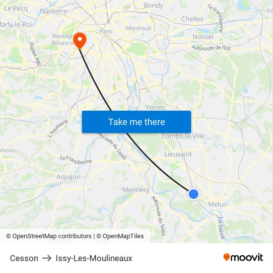 Cesson to Issy-Les-Moulineaux map