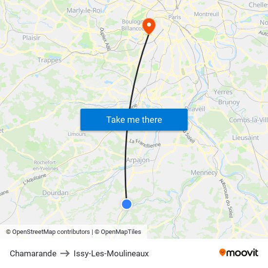 Chamarande to Issy-Les-Moulineaux map