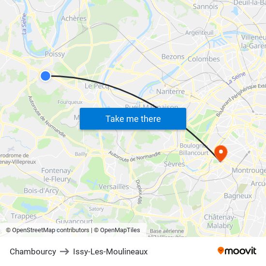Chambourcy to Issy-Les-Moulineaux map