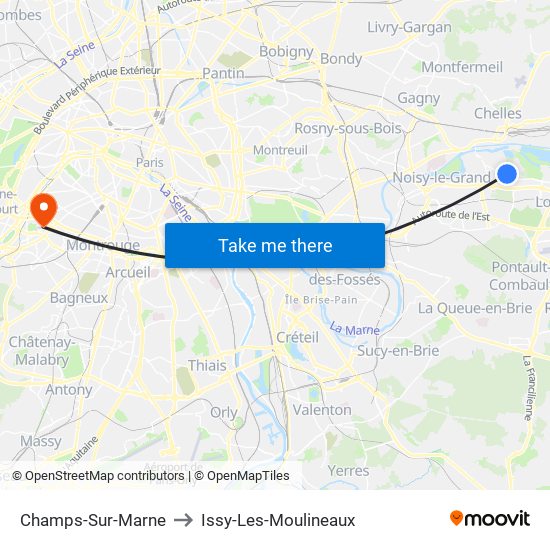 Champs-Sur-Marne to Issy-Les-Moulineaux map