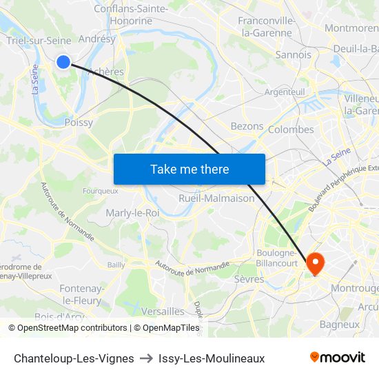 Chanteloup-Les-Vignes to Issy-Les-Moulineaux map