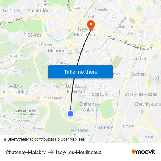 Chatenay-Malabry to Issy-Les-Moulineaux map