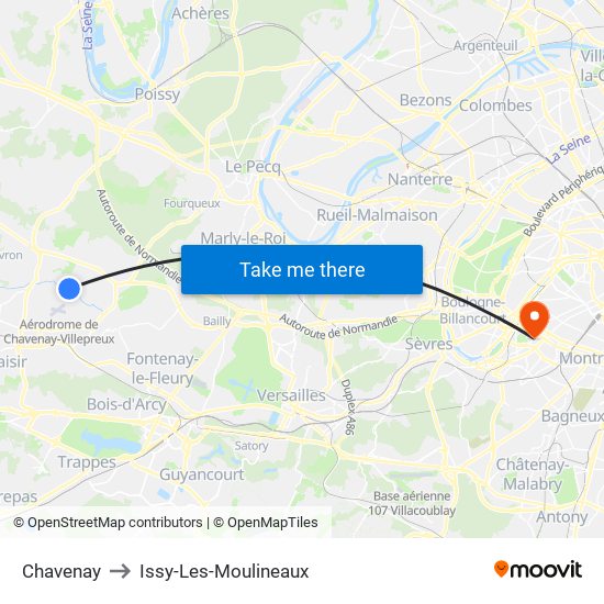 Chavenay to Issy-Les-Moulineaux map