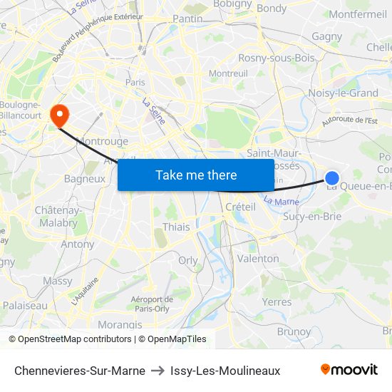 Chennevieres-Sur-Marne to Issy-Les-Moulineaux map
