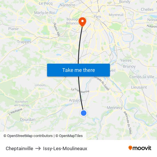 Cheptainville to Issy-Les-Moulineaux map