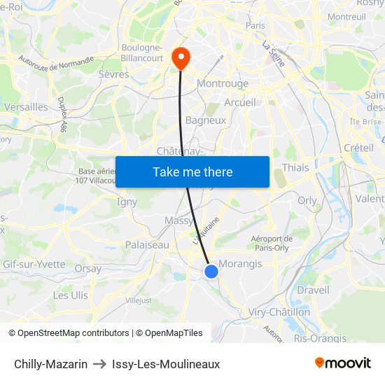 Chilly-Mazarin to Issy-Les-Moulineaux map