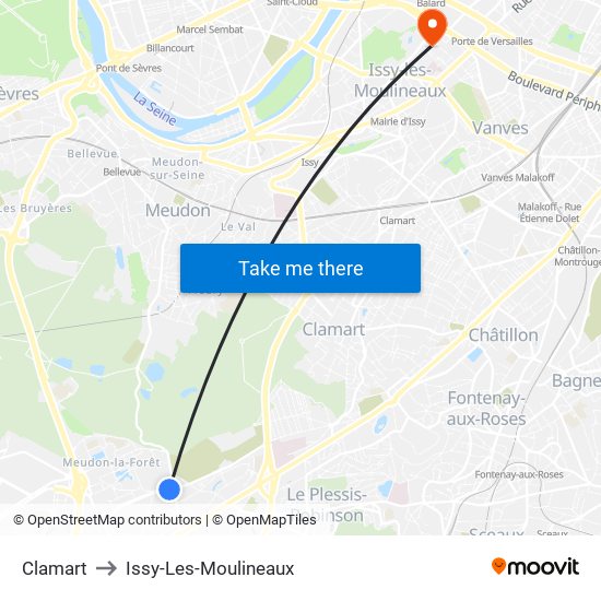 Clamart to Issy-Les-Moulineaux map