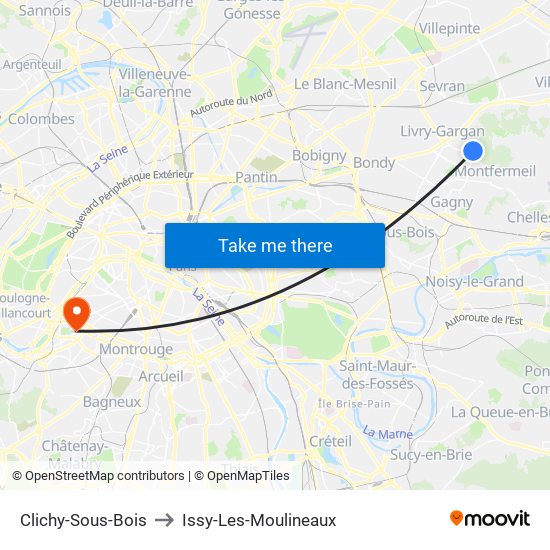 Clichy-Sous-Bois to Issy-Les-Moulineaux map