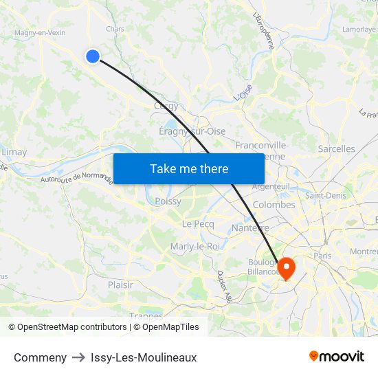 Commeny to Issy-Les-Moulineaux map