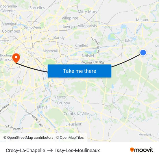 Crecy-La-Chapelle to Issy-Les-Moulineaux map
