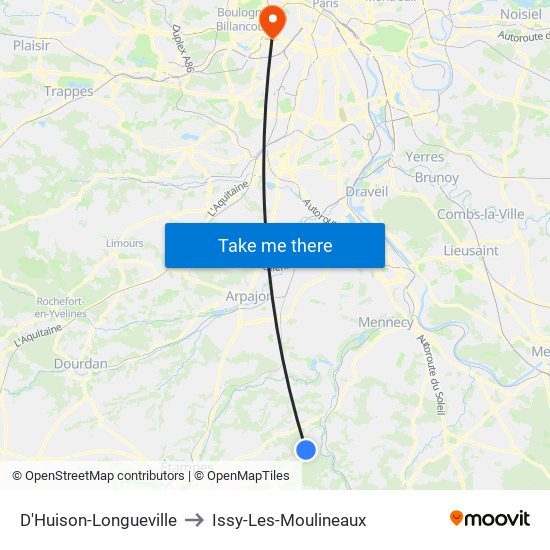 D'Huison-Longueville to Issy-Les-Moulineaux map