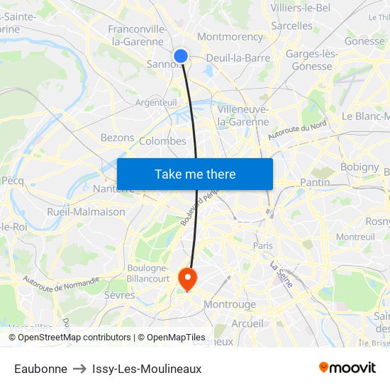 Eaubonne to Issy-Les-Moulineaux map