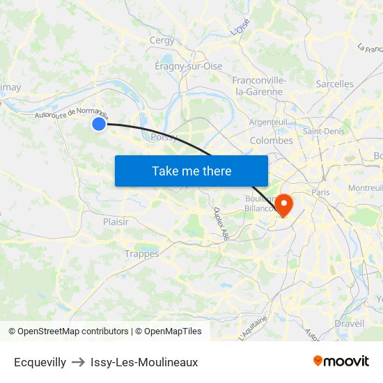 Ecquevilly to Issy-Les-Moulineaux map