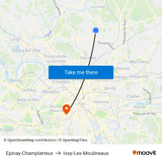 Epinay-Champlatreux to Issy-Les-Moulineaux map