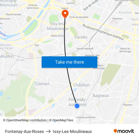 Fontenay-Aux-Roses to Issy-Les-Moulineaux map