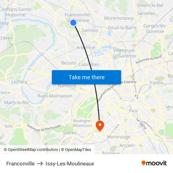 Franconville to Issy-Les-Moulineaux map