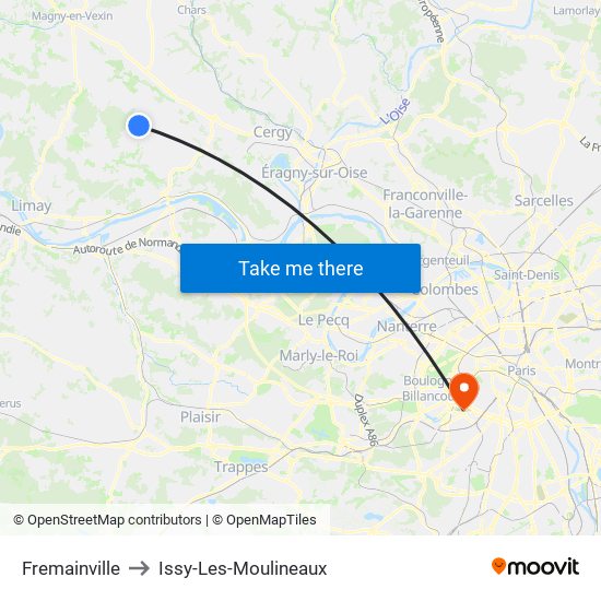 Fremainville to Issy-Les-Moulineaux map