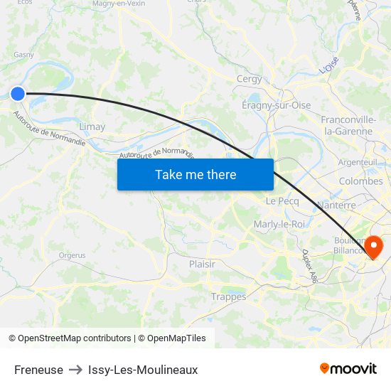 Freneuse to Issy-Les-Moulineaux map
