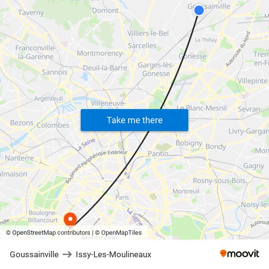 Goussainville to Issy-Les-Moulineaux map