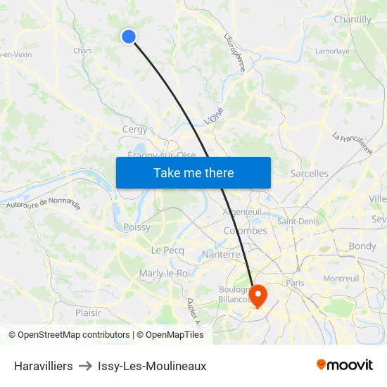 Haravilliers to Issy-Les-Moulineaux map