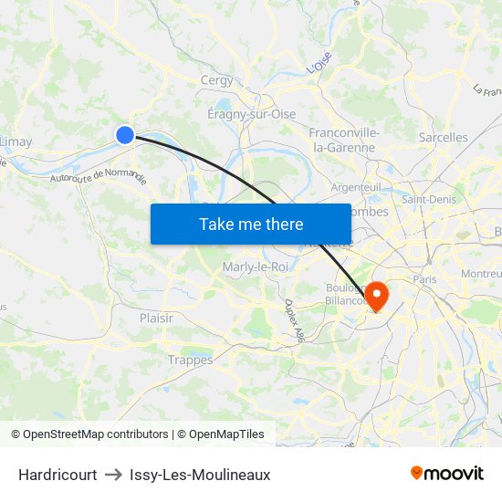 Hardricourt to Issy-Les-Moulineaux map