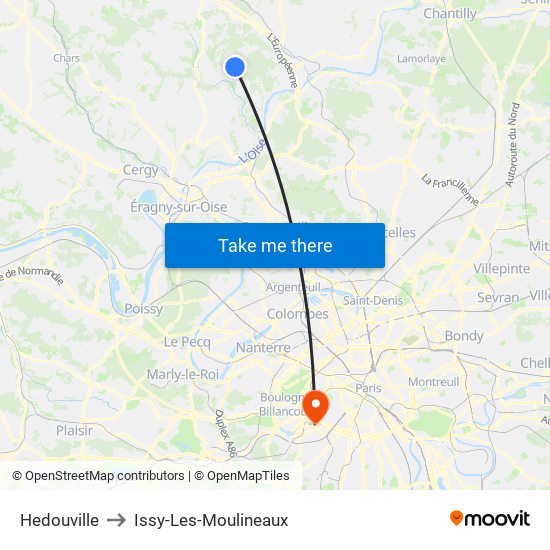 Hedouville to Issy-Les-Moulineaux map