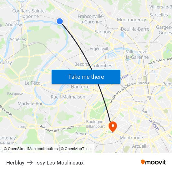 Herblay to Issy-Les-Moulineaux map