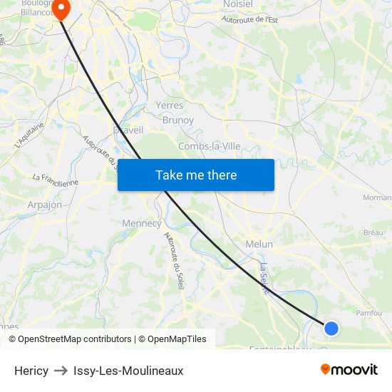 Hericy to Issy-Les-Moulineaux map