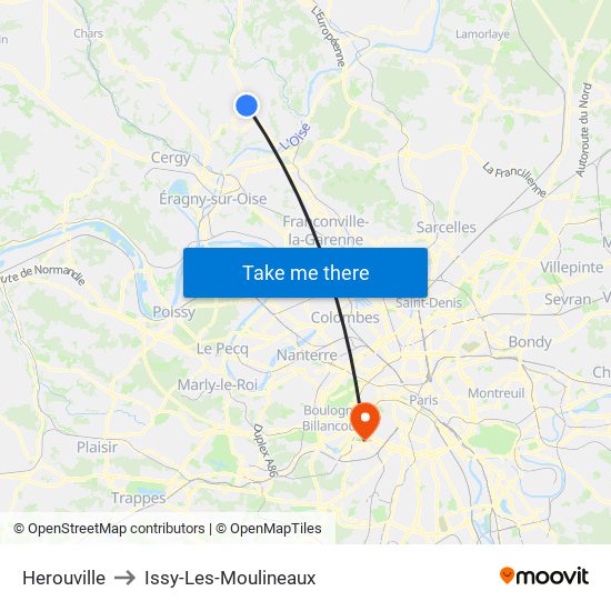 Herouville to Issy-Les-Moulineaux map