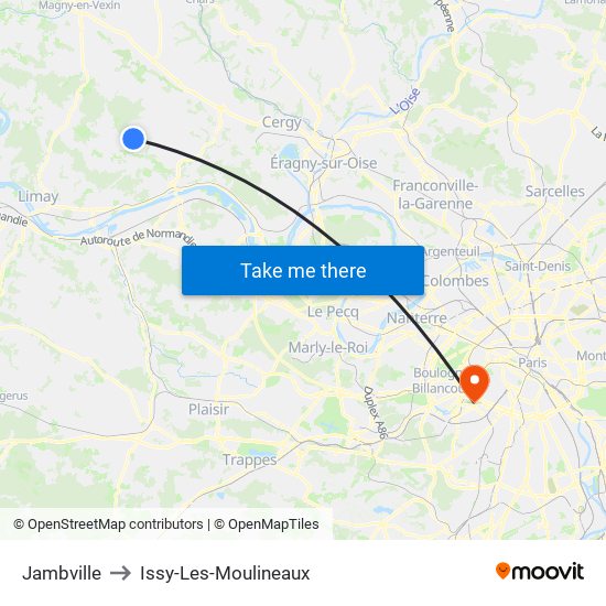 Jambville to Issy-Les-Moulineaux map