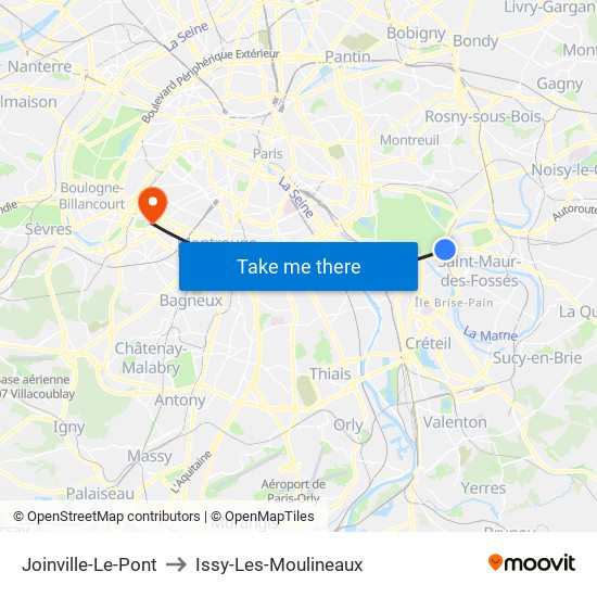 Joinville-Le-Pont to Issy-Les-Moulineaux map