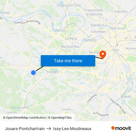 Jouars-Pontchartrain to Issy-Les-Moulineaux map