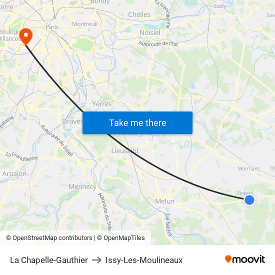 La Chapelle-Gauthier to Issy-Les-Moulineaux map