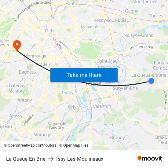 La Queue-En-Brie to Issy-Les-Moulineaux map