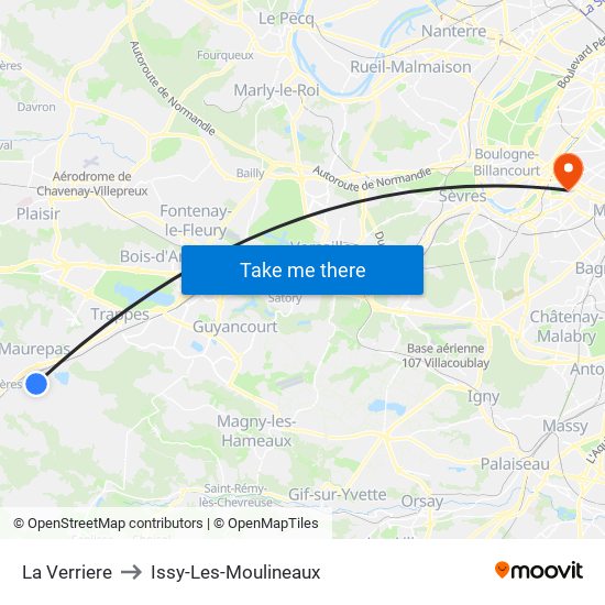 La Verriere to Issy-Les-Moulineaux map