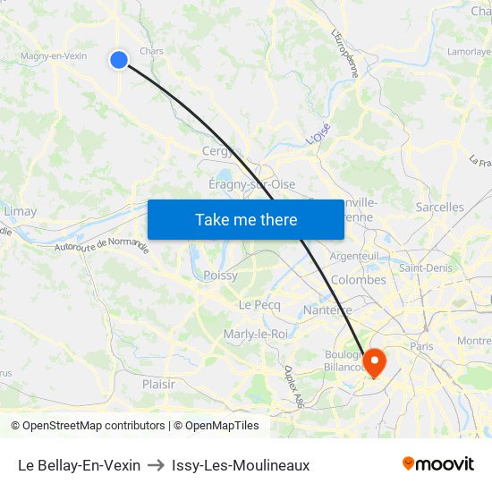 Le Bellay-En-Vexin to Issy-Les-Moulineaux map