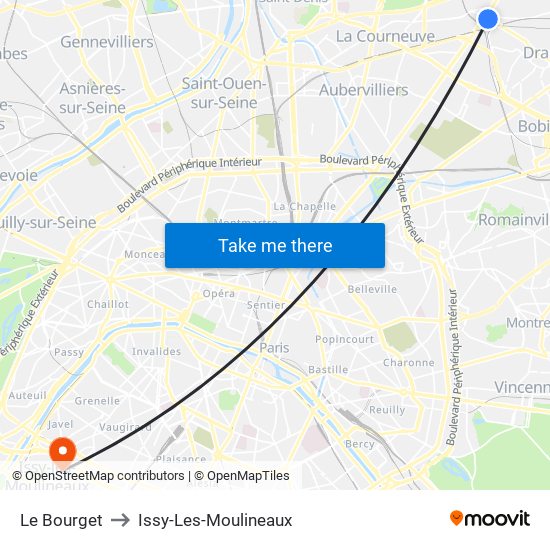 Le Bourget to Issy-Les-Moulineaux map