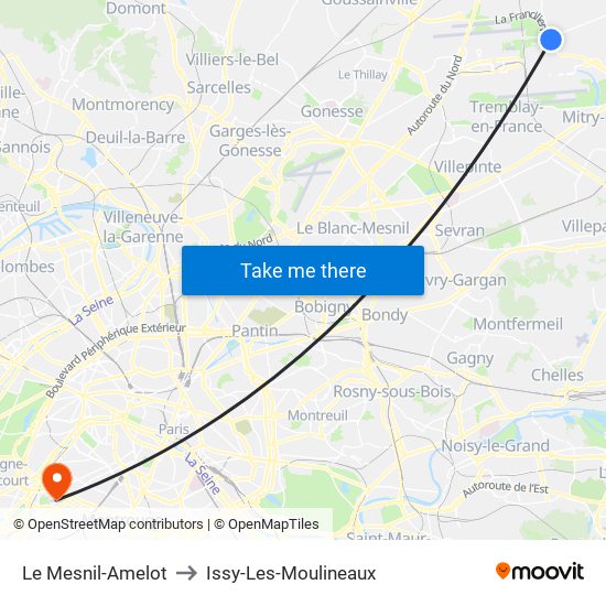 Le Mesnil-Amelot to Issy-Les-Moulineaux map