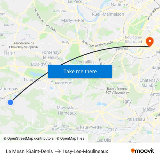 Le Mesnil-Saint-Denis to Issy-Les-Moulineaux map