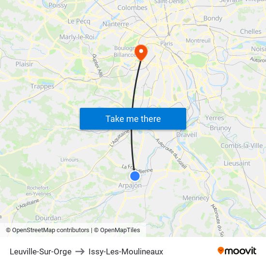 Leuville-Sur-Orge to Issy-Les-Moulineaux map