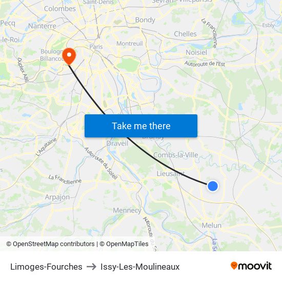 Limoges-Fourches to Issy-Les-Moulineaux map