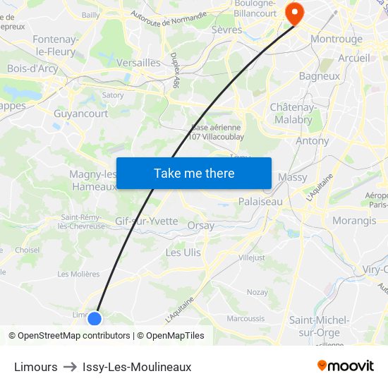 Limours to Issy-Les-Moulineaux map