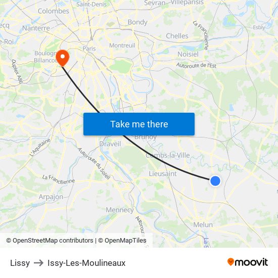 Lissy to Issy-Les-Moulineaux map