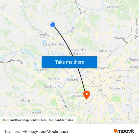 Livilliers to Issy-Les-Moulineaux map