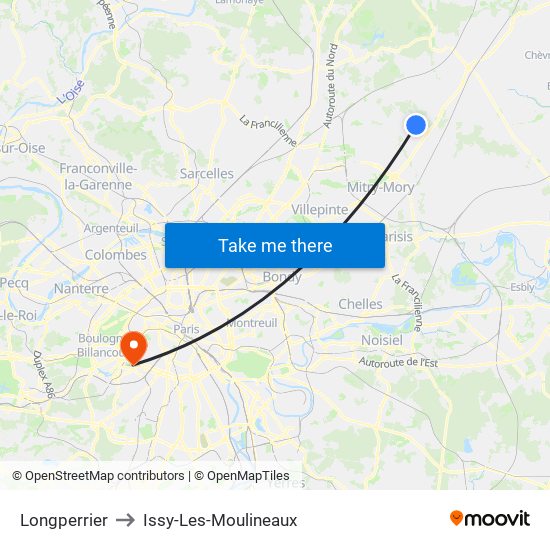 Longperrier to Issy-Les-Moulineaux map