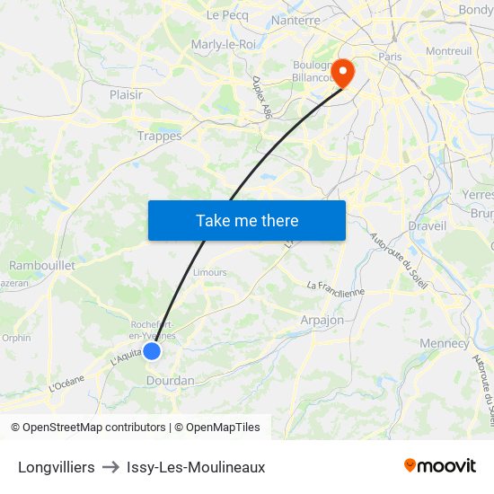 Longvilliers to Issy-Les-Moulineaux map