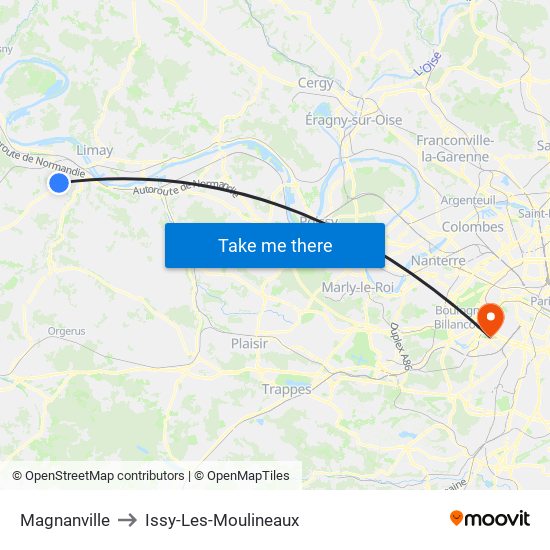 Magnanville to Issy-Les-Moulineaux map