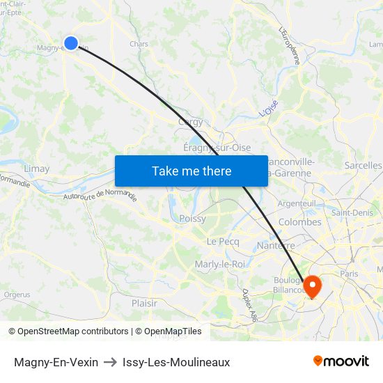 Magny-En-Vexin to Issy-Les-Moulineaux map