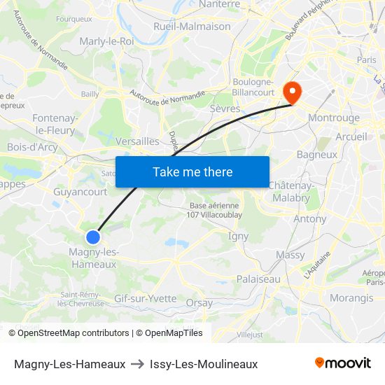 Magny-Les-Hameaux to Issy-Les-Moulineaux map